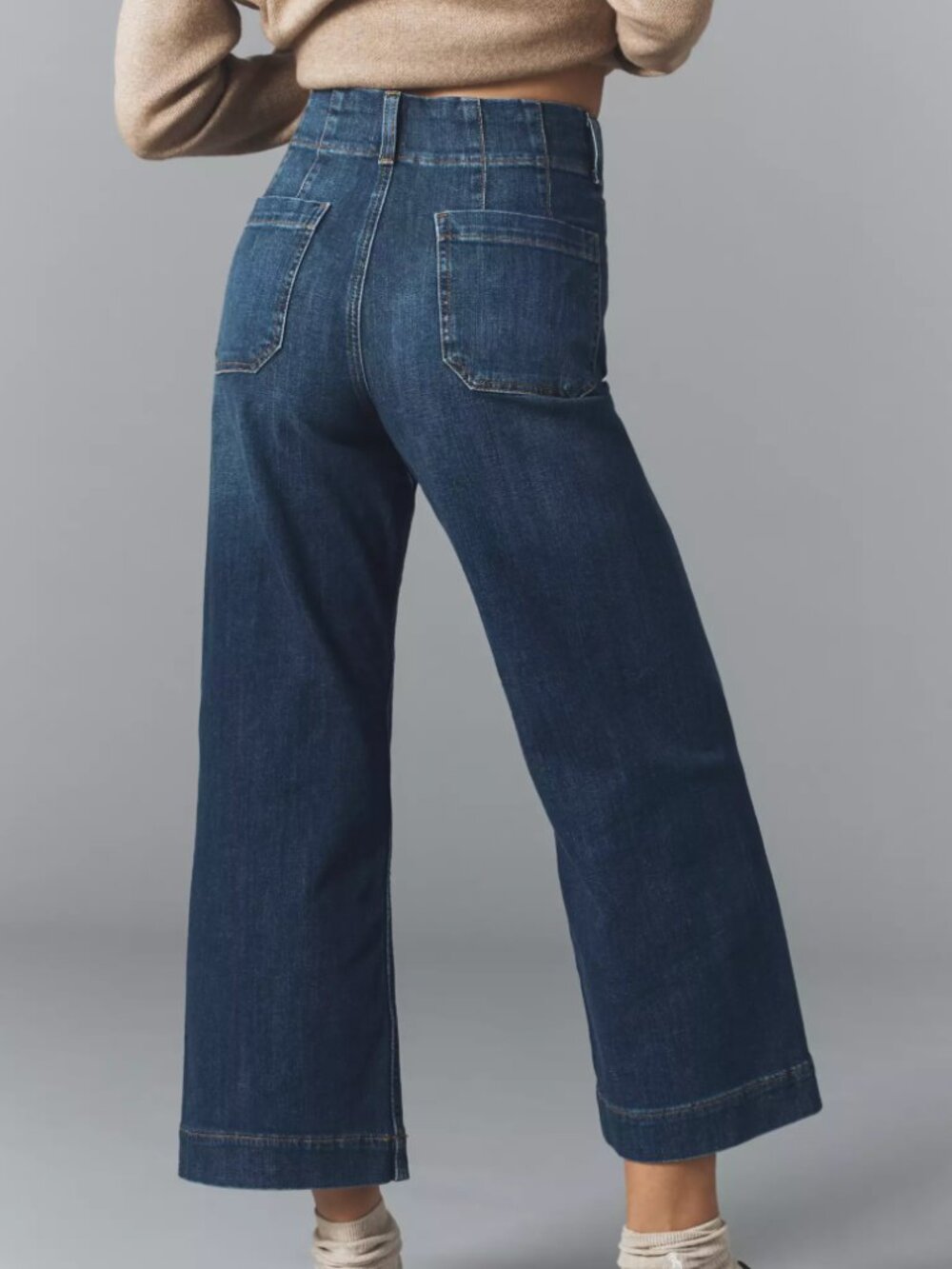 Maeve Anthropologie Colette High-Rise Wide-Leg Cropped Blue Jeans Pockets, sz 27 - Picture 4 of 13